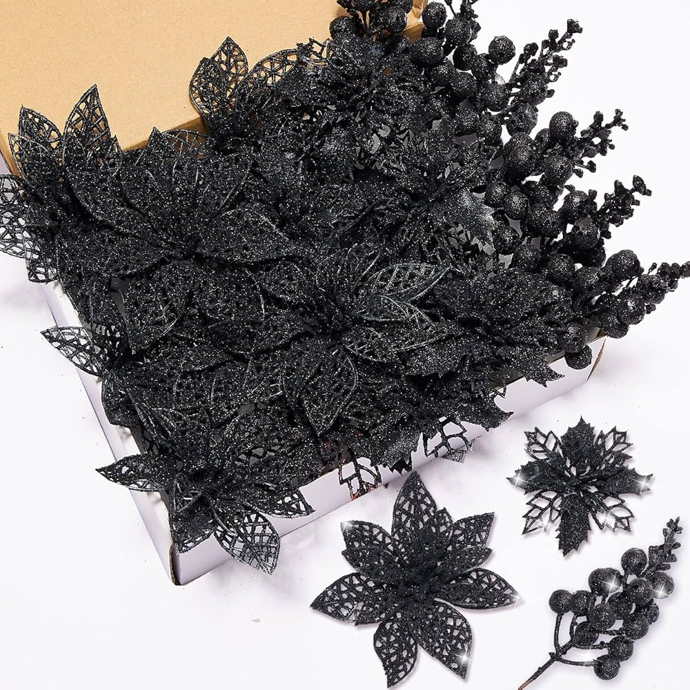 22Pcs Christmas Poinsettia Artificial Flowers and Glitter Berries Stems Kit, 16Pcs Glitter Christ... | Amazon (CA)