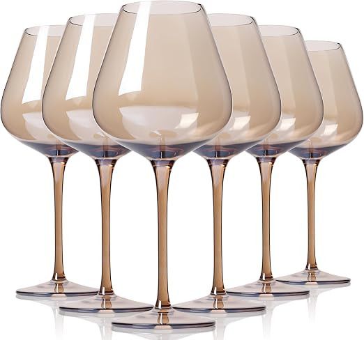 Physkoa Mocha Mousse Color Wine Glasses Set 6-18oz Long Stem Smokey Gray Wine Glasses-Hand Blown ... | Amazon (US)