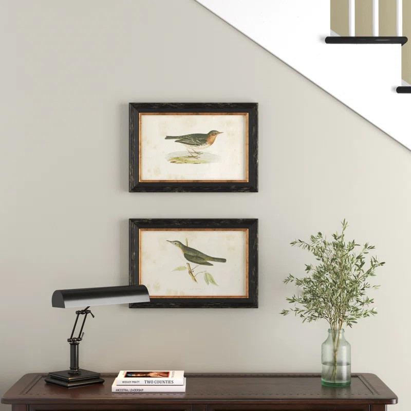 Large Vintage Style Pipit and Warbler Bird Illustrations - 2 Piece Picture Frame Painting Print S... | Wayfair Professional