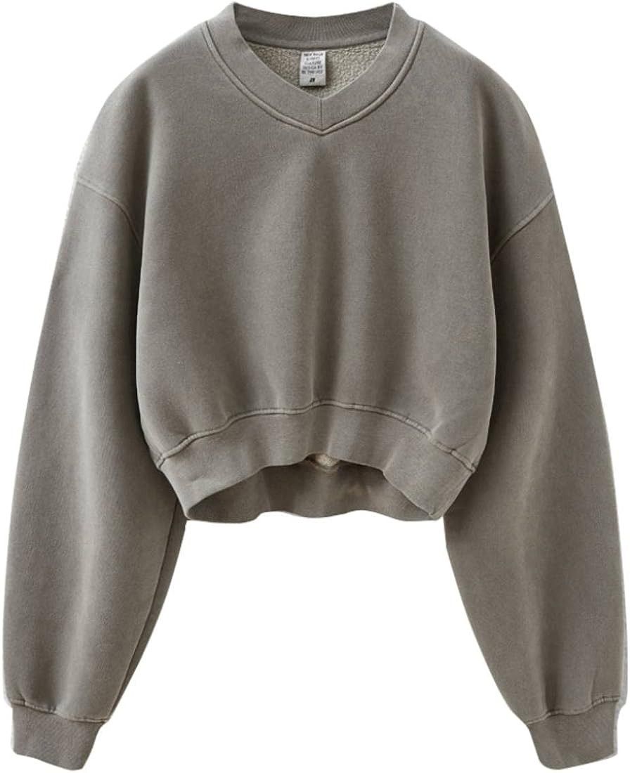 Sweatshirt for Women Acid Wash Athletic Hoodies Heritage Fleece V-neck Long Sleeve Hoodie Y2K Cro... | Amazon (CA)