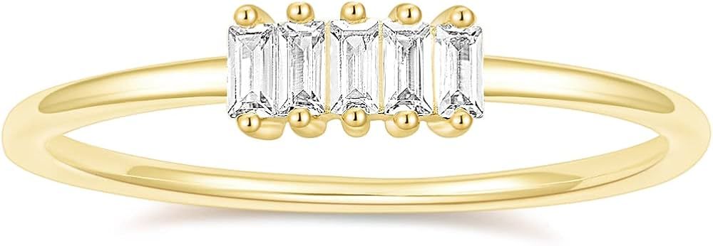 TIGRADE 1.5mm Eternity Ring 14k Gold Plated Stacking Ring Baguette Cubic Zirconia Petite Wedding ... | Amazon (US)