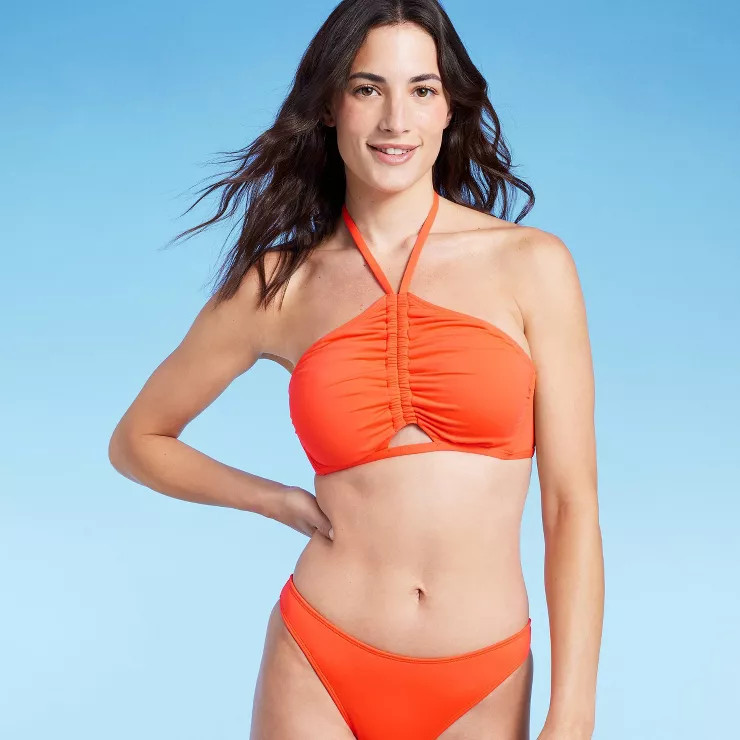 Women's Tunneled Cut Out Halter High Neck Bikini Top - Shade & Shore™ Orange | Target