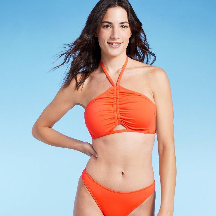 Women's Tunneled Cut Out Halter High Neck Bikini Top - Shade & Shore™ Orange | Target