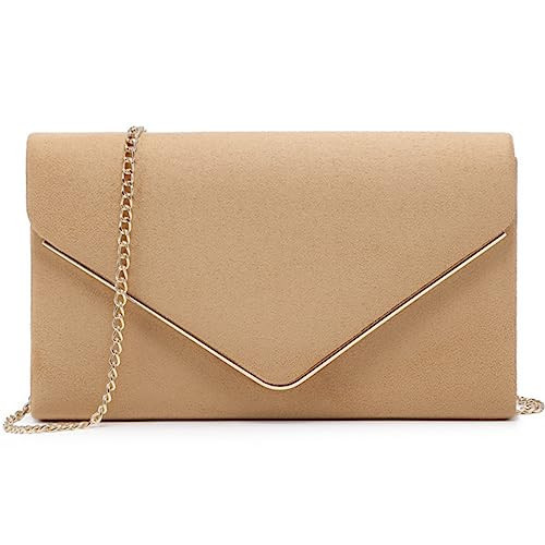 Dasein Ladies' Velvet Evening Clutch Handbag Formal Party Clutch For Women With Chain Strap (Camel) | Amazon (US)