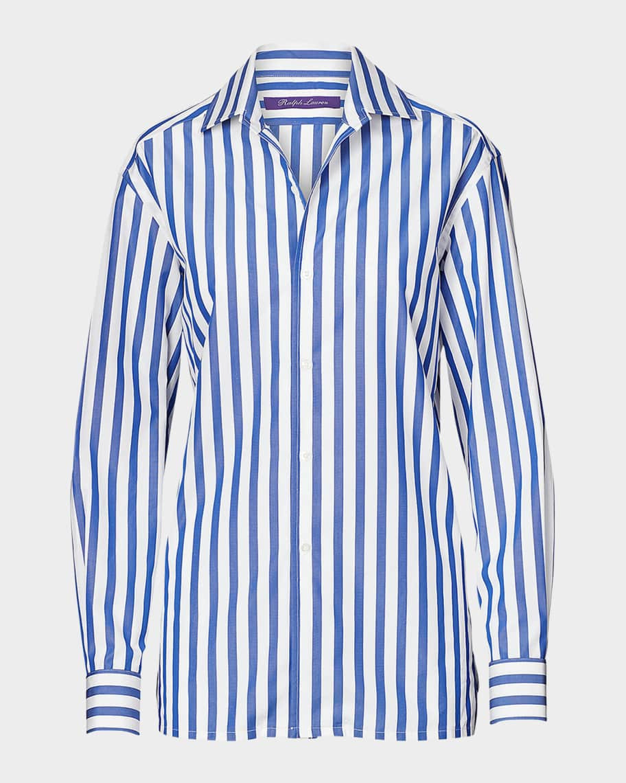 Capri Striped Cotton Blouse, White | Neiman Marcus