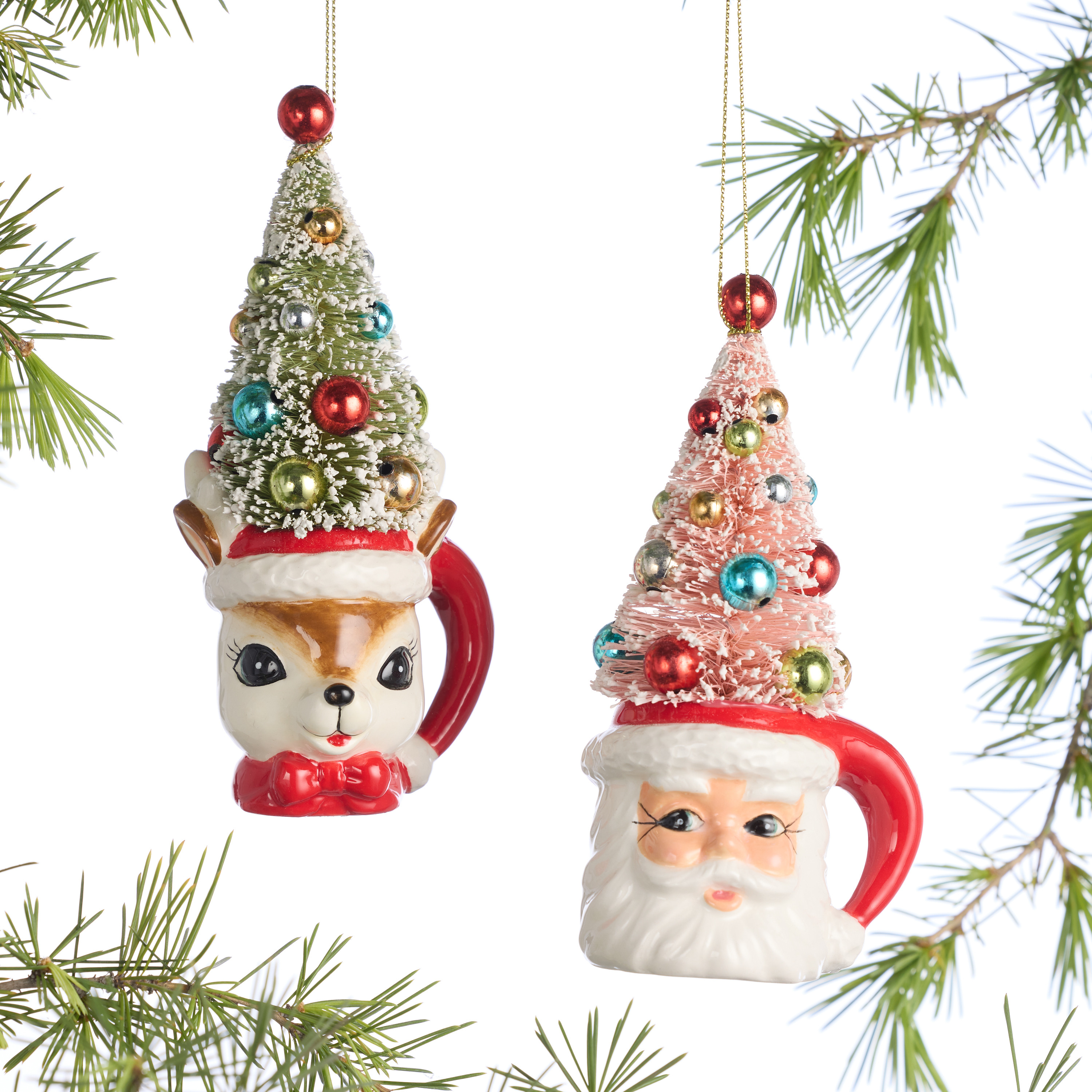 Retro Santa and Deer Mug with Tree Ornaments Set of 2 | World Market