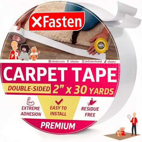 XFasten Double Sided Carpet Tape for Area Rugs 2 Inch x 30 Yards, Residue-Free Carpet Tiles Tape, Removable Heavy-duty Rug Pad Gripper for Hardwood, Vinyl Flooring Underlayments, Laminate- Wood-safe | Amazon (US)