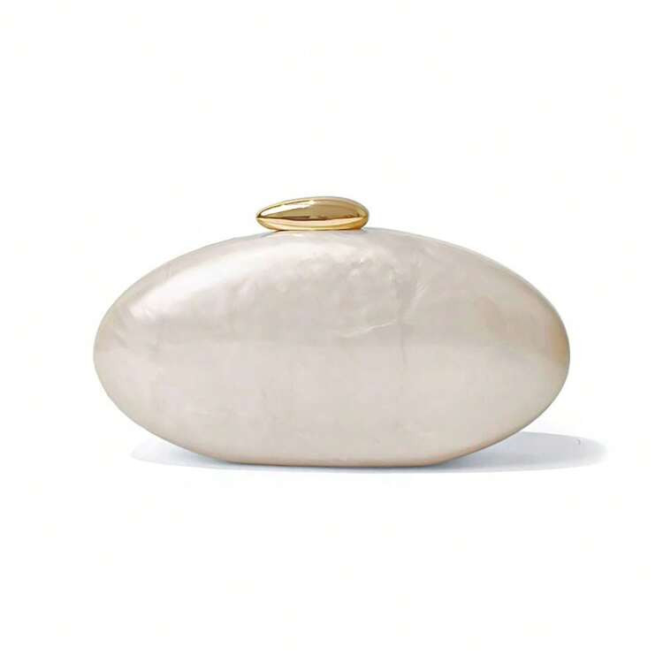 1pc Fashion Acrylic Glossy Women's Evening Bag, Egg-Shaped Crossbody Bag With Detachable Gold Chain For Wedding, Party, Vacation , Bags Ladies Elegant, Bags Ladies Elegant, Party Bags, White Bag | SHEIN