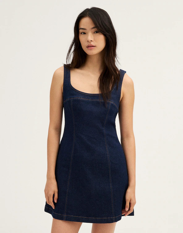 Denim Seamed Squareneck Mini Dress | Madewell