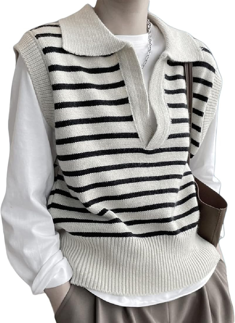 Women's Y2K V Neck Stripe/Plaid Print Sweater Vest Streetwear Varsity Style Sleeveless Rib-Knit Crop | Amazon (US)