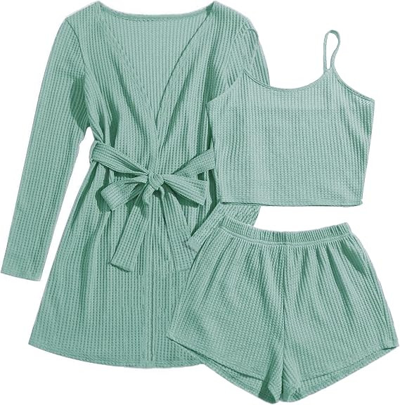 Ekouaer Pajamas for Women Set 3 Piece Lounge Set Soft Pajama Sets Waffle Knit Tank Top and Shorts... | Amazon (US)