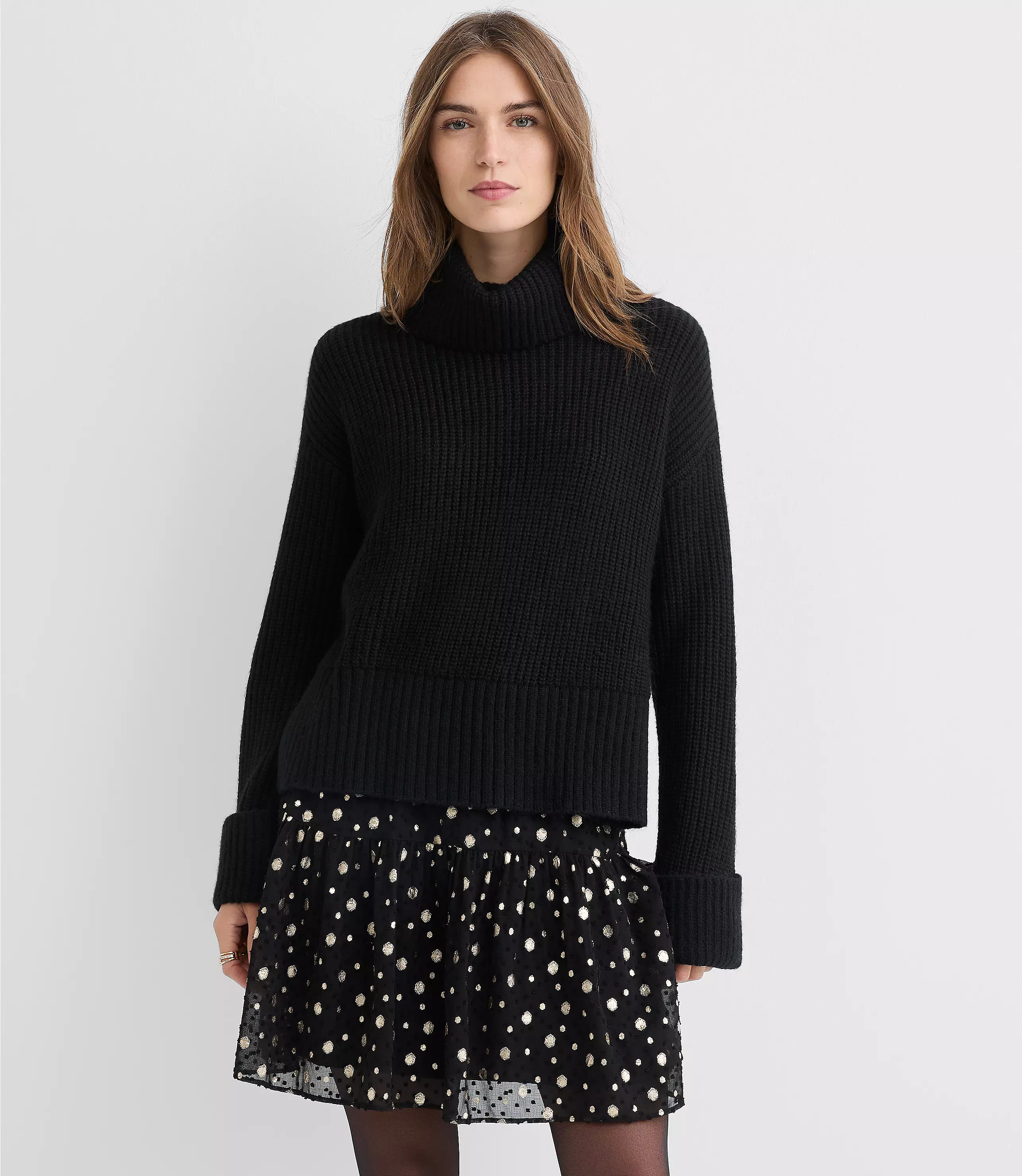 Cuffed Ribbed Mock Neck Sweater | LOFT