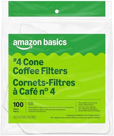 Amazon Basics Number 4 Cone Coffee Filters for 8-12 Cup Coffee Makers, White, 100 Count | Amazon (US)