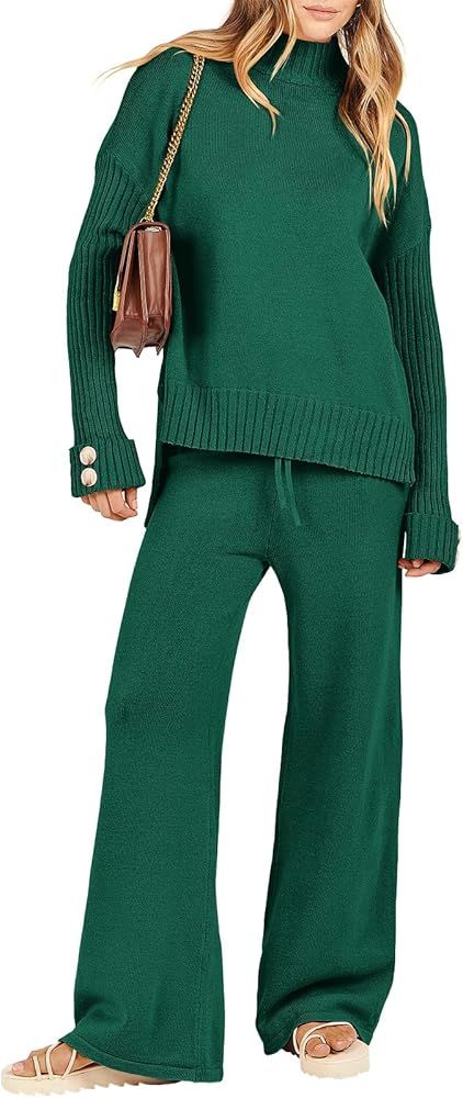 Caracilia Women's Two Piece Outfits Sweater Sets 2 Piece Long Sleeve Knit Pullover Tops Wide Leg Pan | Amazon (US)