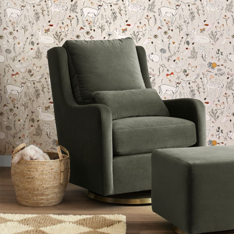 Milo Green Nursery Swivel Glider Chair with Gold Base + Reviews | Crate & Kids | Crate & Barrel