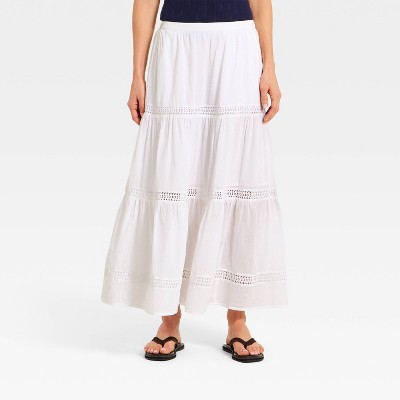 Women's Lace Trim Maxi Full Skirt - Universal Thread™ White L | Target