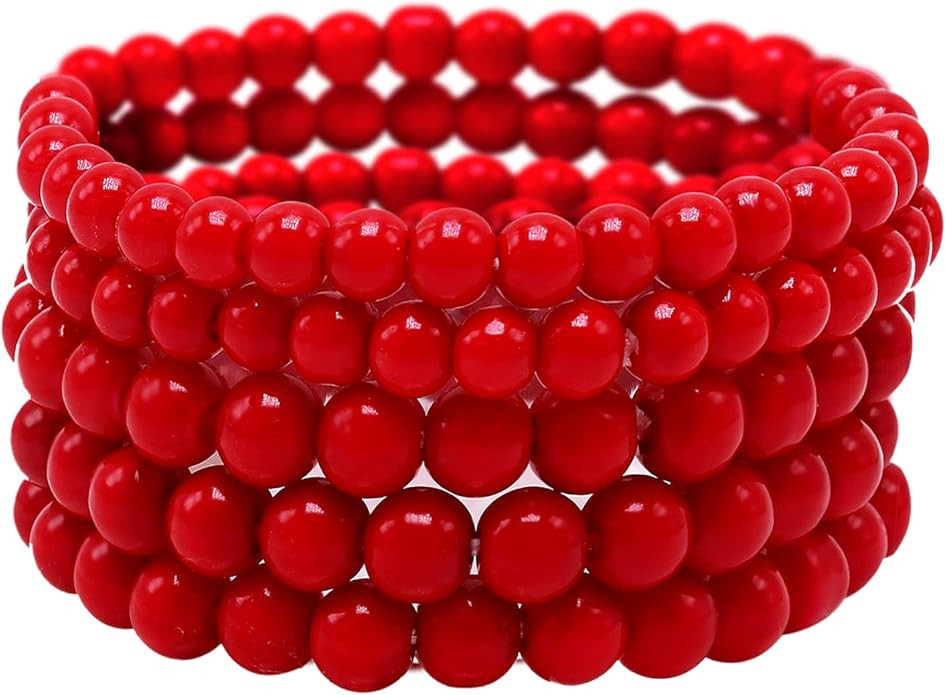 Cryshimmer 5 Pcs Faux Pearl Bracelet Set for Women Beaded Stretch Strand Bracelets for Bridesmaid... | Amazon (US)
