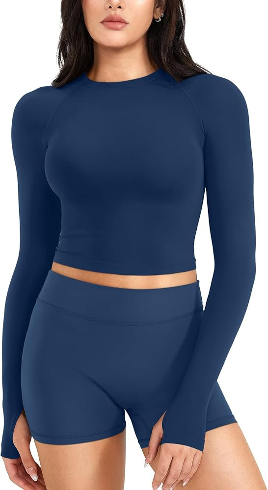 YEOREO Women Slim Fitted Long Sleeve Workout Tops Casual Stretchy Thin Going Out Gym Shirts | Amazon (US)