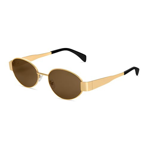 BUTABY Retro Oval Sunglasses for Women Men Designer Trendy Sun Glasses Classic Shades UV400 Protection Gold Brown | Amazon (US)