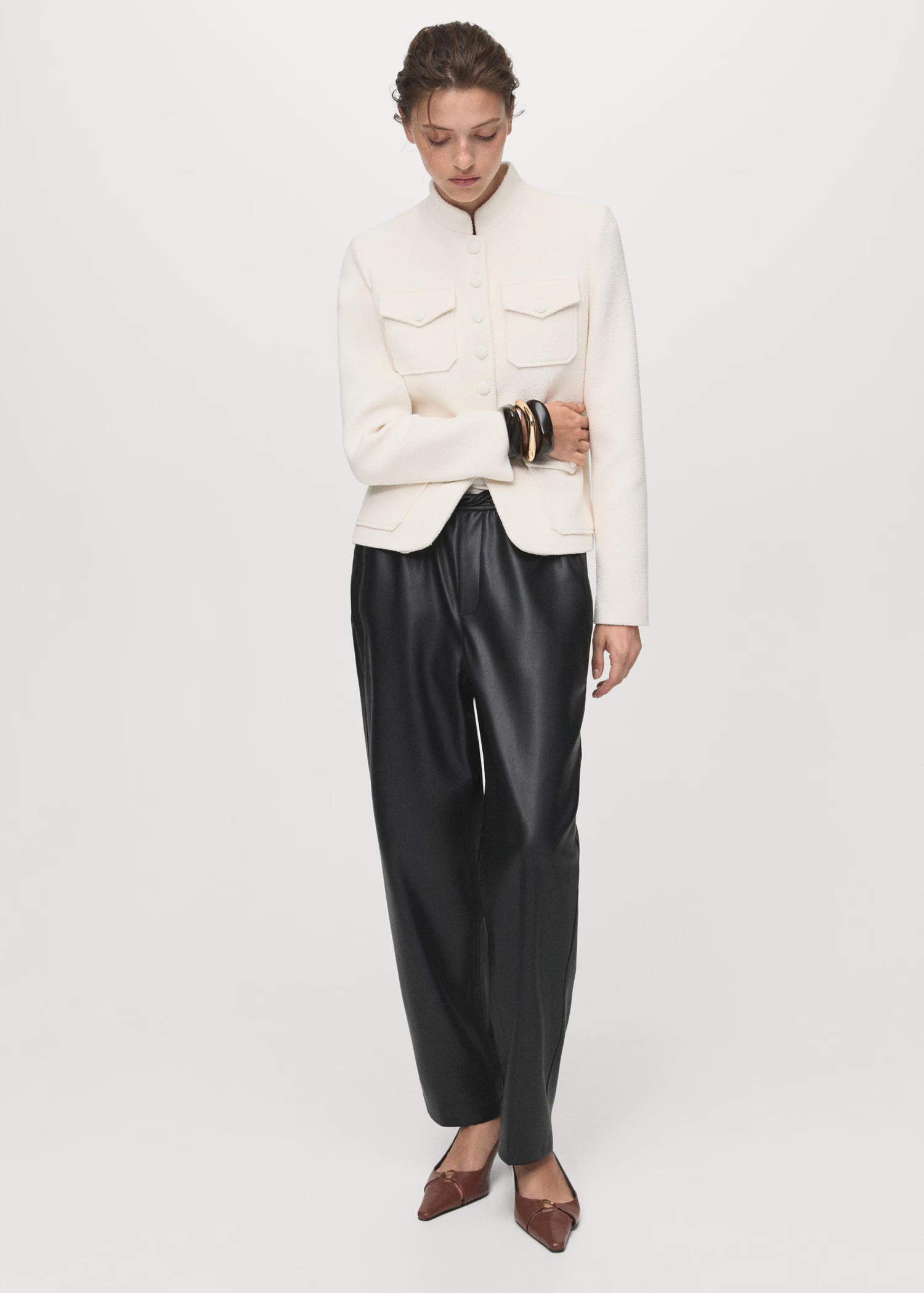 Leather-effect elastic waist trousers | MANGO (UK)
