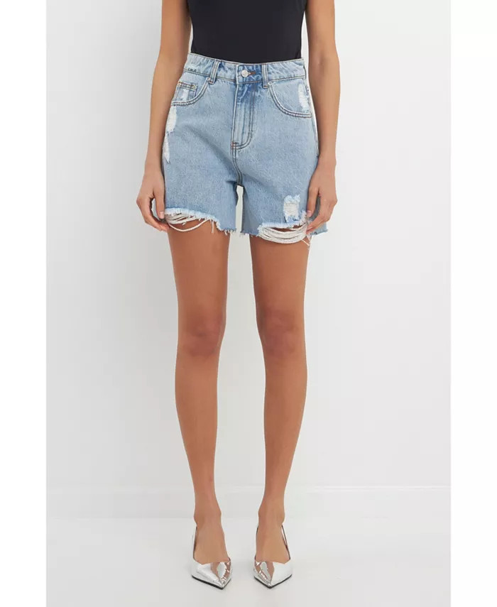 Women's Destroyed Hem Denim Shorts | Macy's