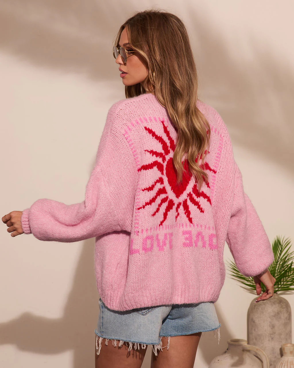 Loves Muse Knit Graphic Heart Print Cardigan | VICI