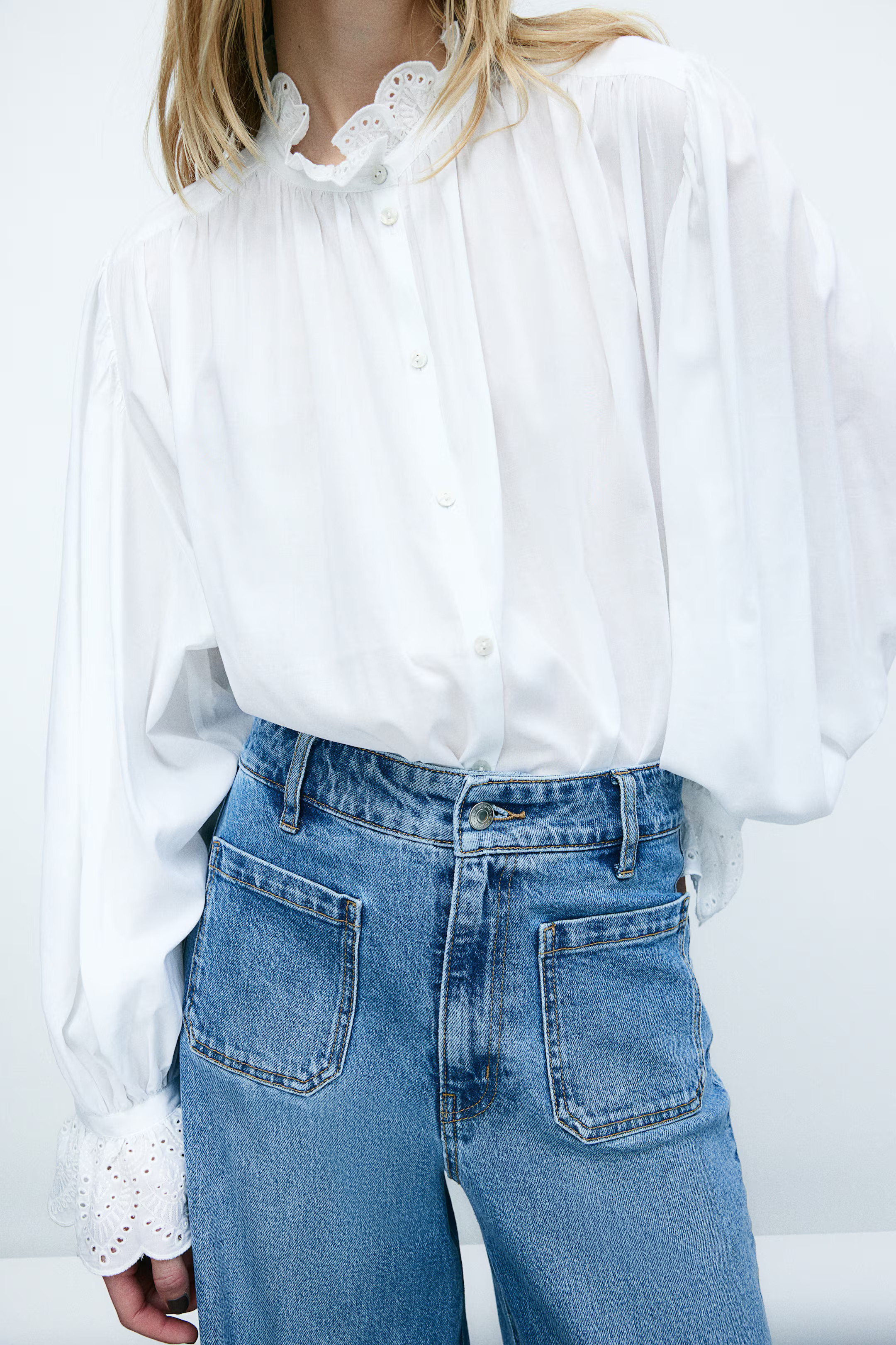 Camicetta con sangallo decorativo - Bianco - DONNA | H&M IT | H&M (FR, IT, ES, PT, BE)