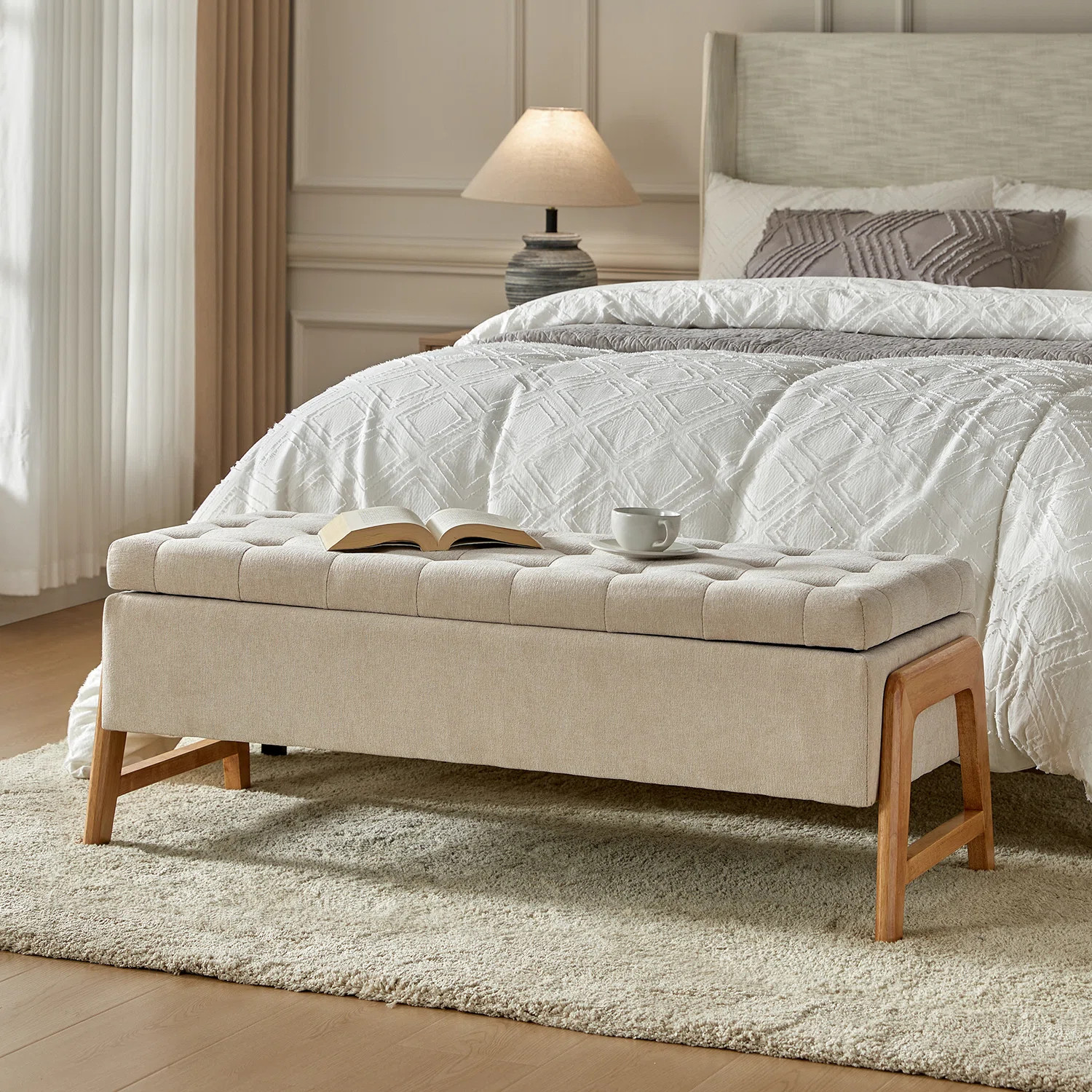 Wade Logan® Brentlinger 49.6'' Mid-century Modern Upholstered Storage Bench with Solid Wood Legs... | Wayfair North America