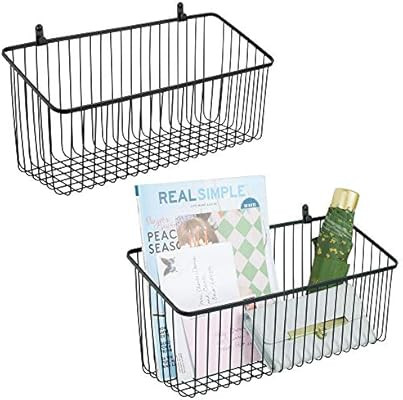 mDesign Portable Metal Farmhouse Wall Decor Angled Storage Organizer Basket Bin for Hanging in Ki... | Amazon (US)