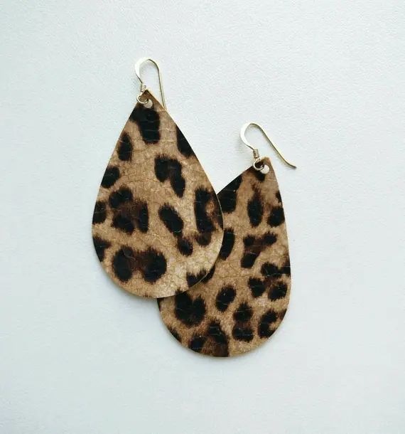 Leather Earrings- Tear Drop leopard print. Hypoallergenic sterling silver hooks. Light weight earrin | Etsy (US)