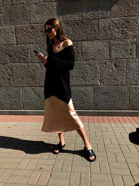 Sand beige bias slip dress Silk slip dress gold-beige Silk slinky dress Satin silk dress Silk clo... | Etsy (US)