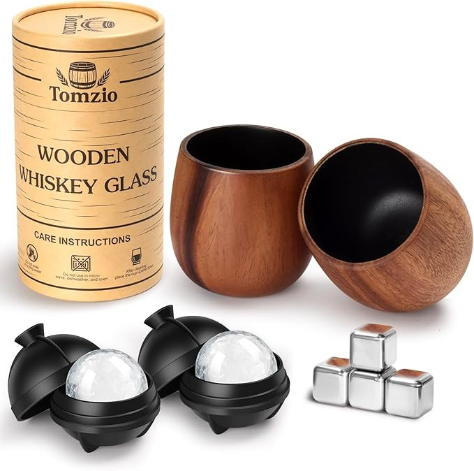 Charred Wooden Bourbon Drinking Glass Set of 2,11oz Handcrafted Premium Acacia Whiskey Tumbler,4 ... | Amazon (US)