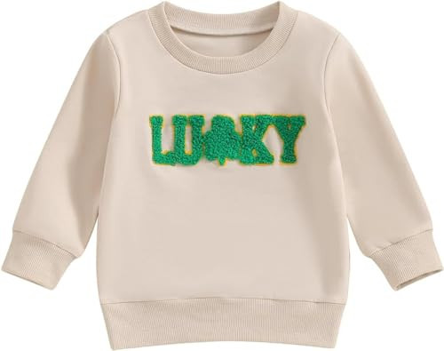BOEBNOZCV Toddler Baby Boys Girls St. Patrick's Day Sweatshirt Outfit Lucky Print Sweater Tops Kids St. Patrick's Day Shirt (Beige Embroidery Lucky Sweatshirt,12-18 Months) | Amazon (US)