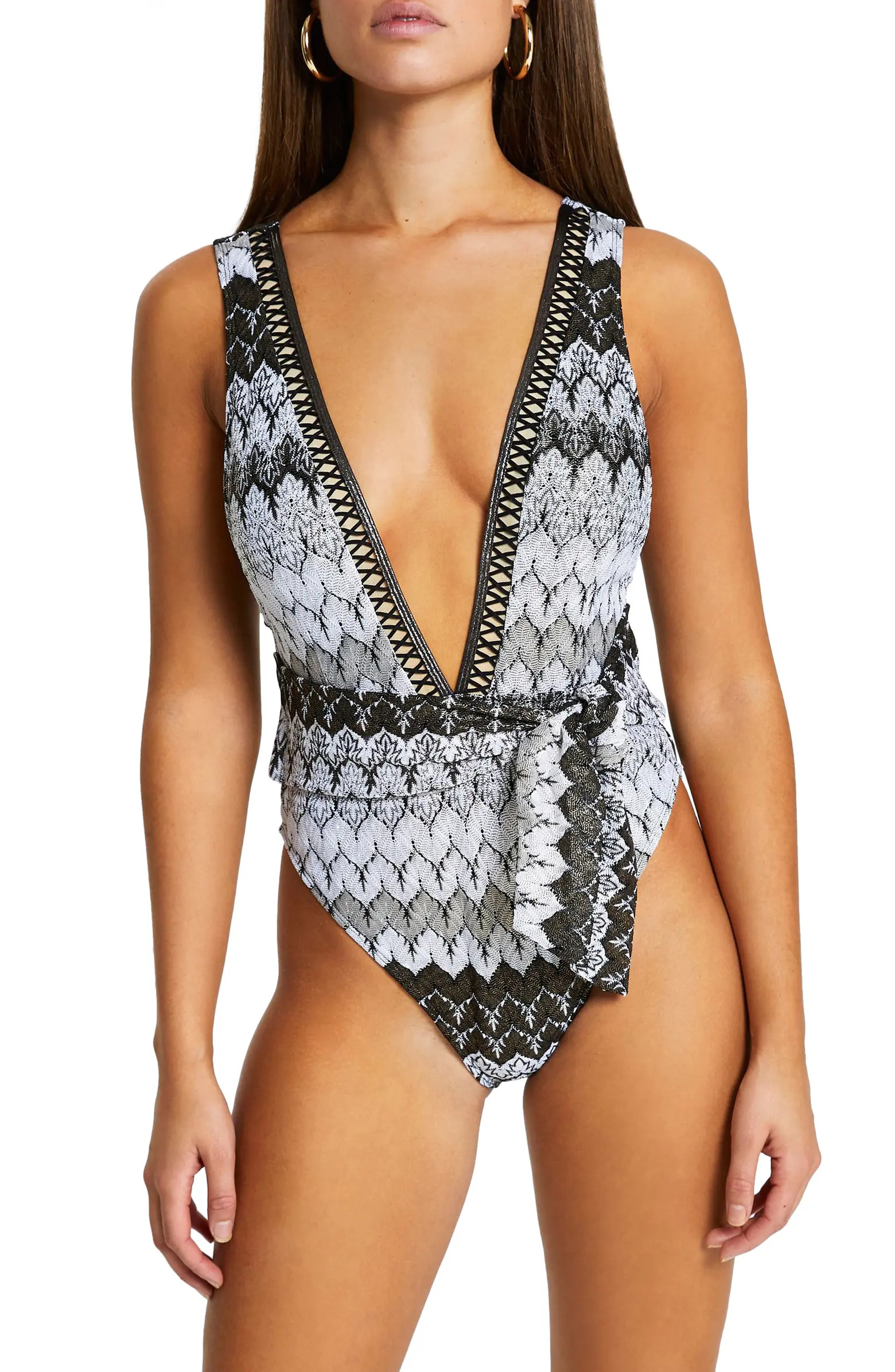 River Island Crochet Foil Plunge One-Piece Swimsuit | Nordstrom | Nordstrom