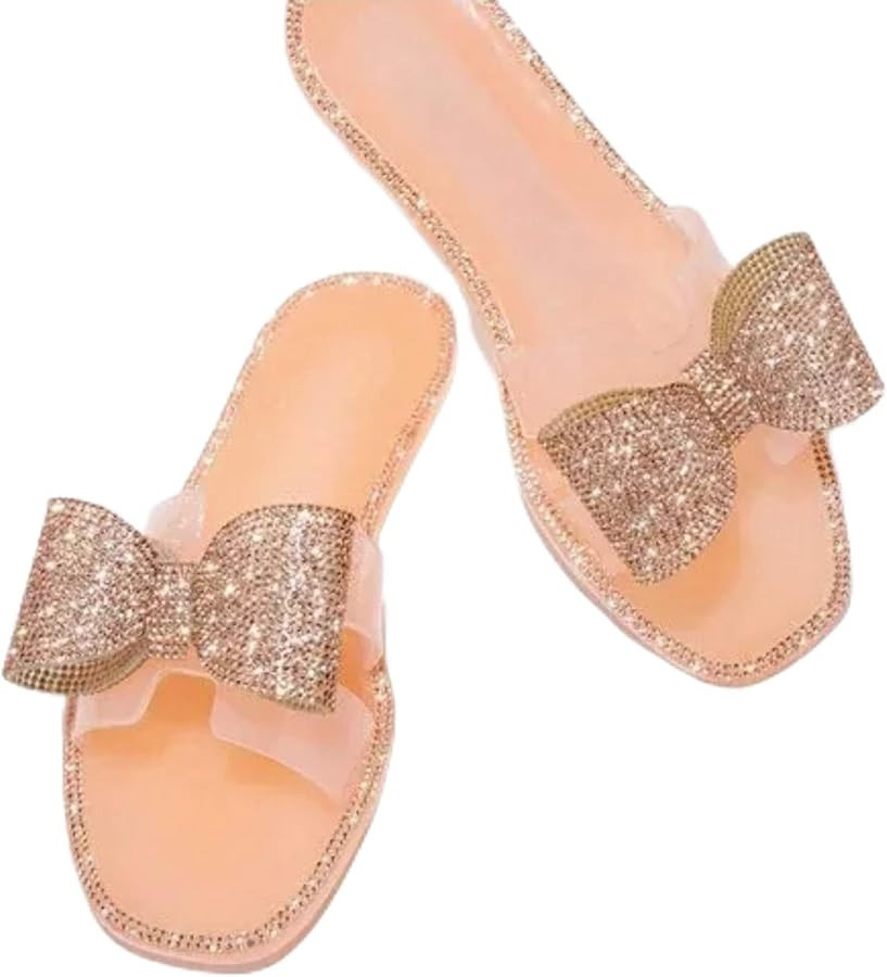 Rhinestone Bow Jelly Sandals Flat for Women Perfect for Wedding Party Anniversary Engagement for ... | Amazon (US)