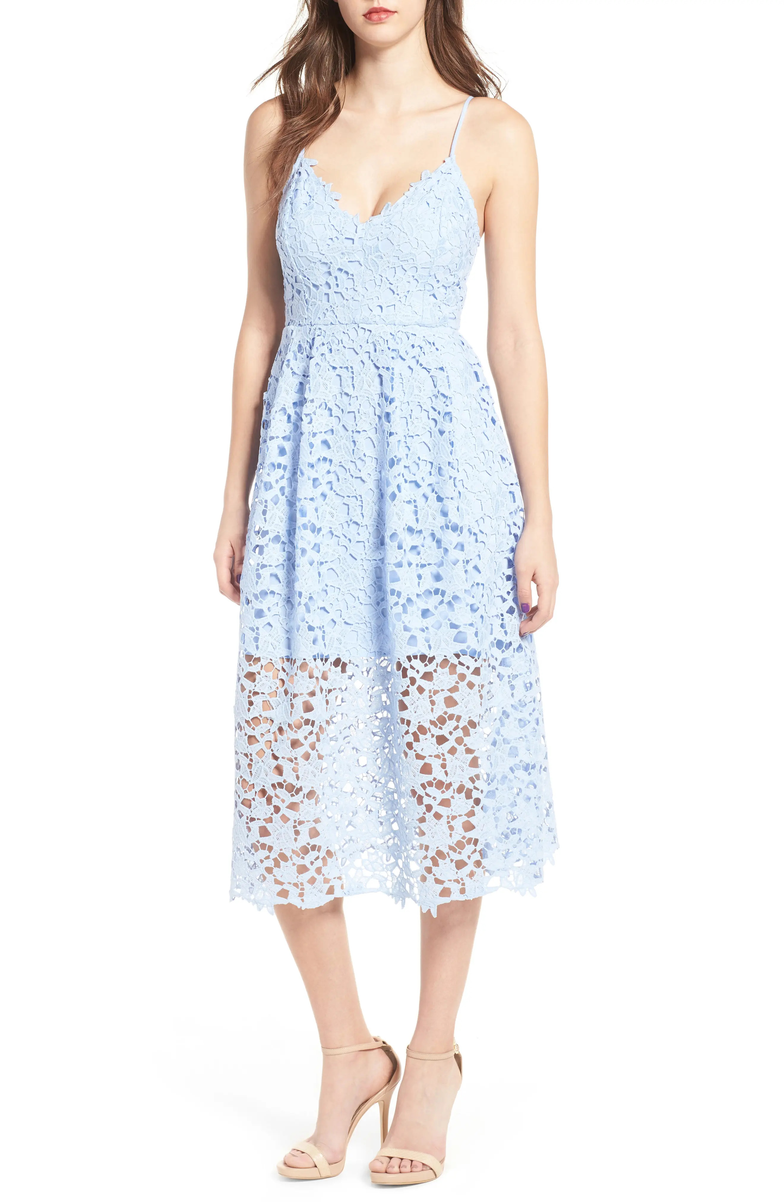 Women's Astr The Label Lace Midi Dress, Size Small - Purple | Nordstrom