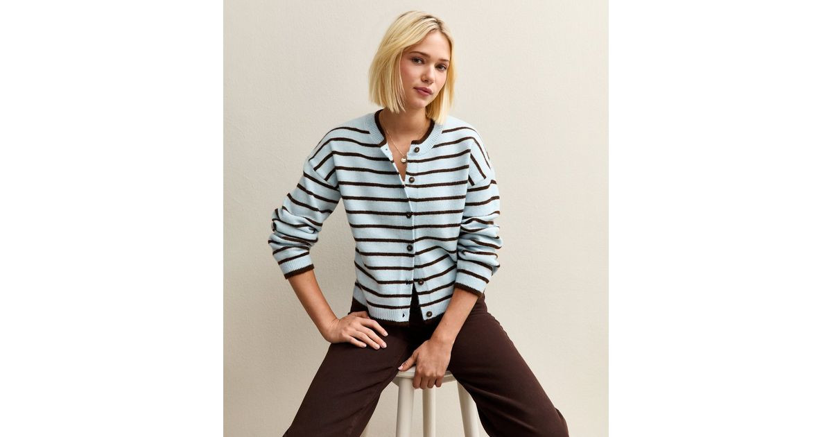 Blue Striped Crew Neck Cardigan | New Look | New Look (UK)