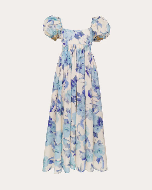 Rory Floral Cotton Poplin Puff-Sleeve Midi Dress | Olivela