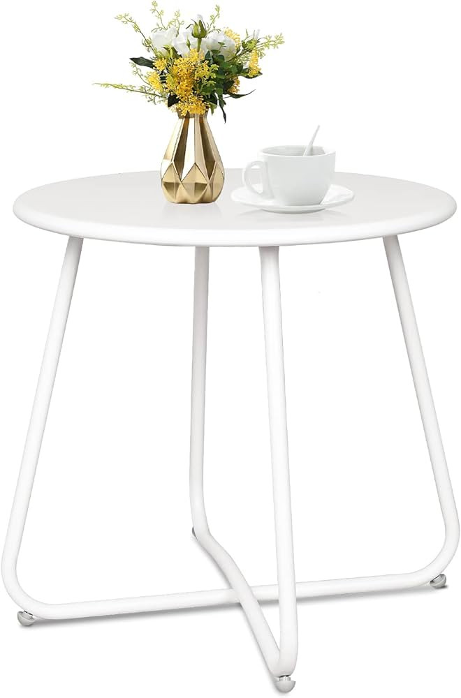 Babion White Outdoor Side Tables, Small Outdoor Table, Round Patio Side Table Steel, Small Accent... | Amazon (US)