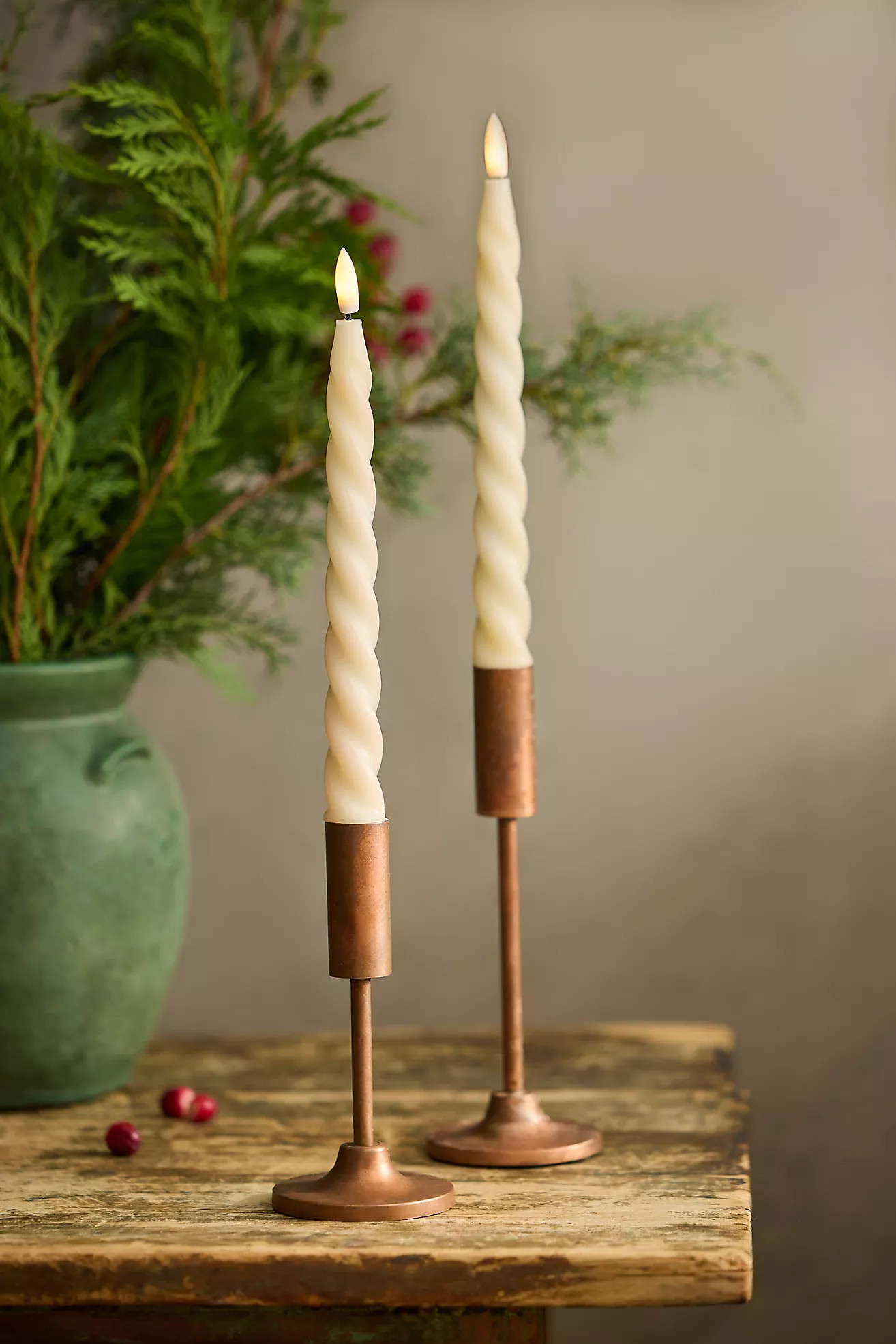 Flameless Ivory Twist Taper Candles, Set of 2 | Terrain