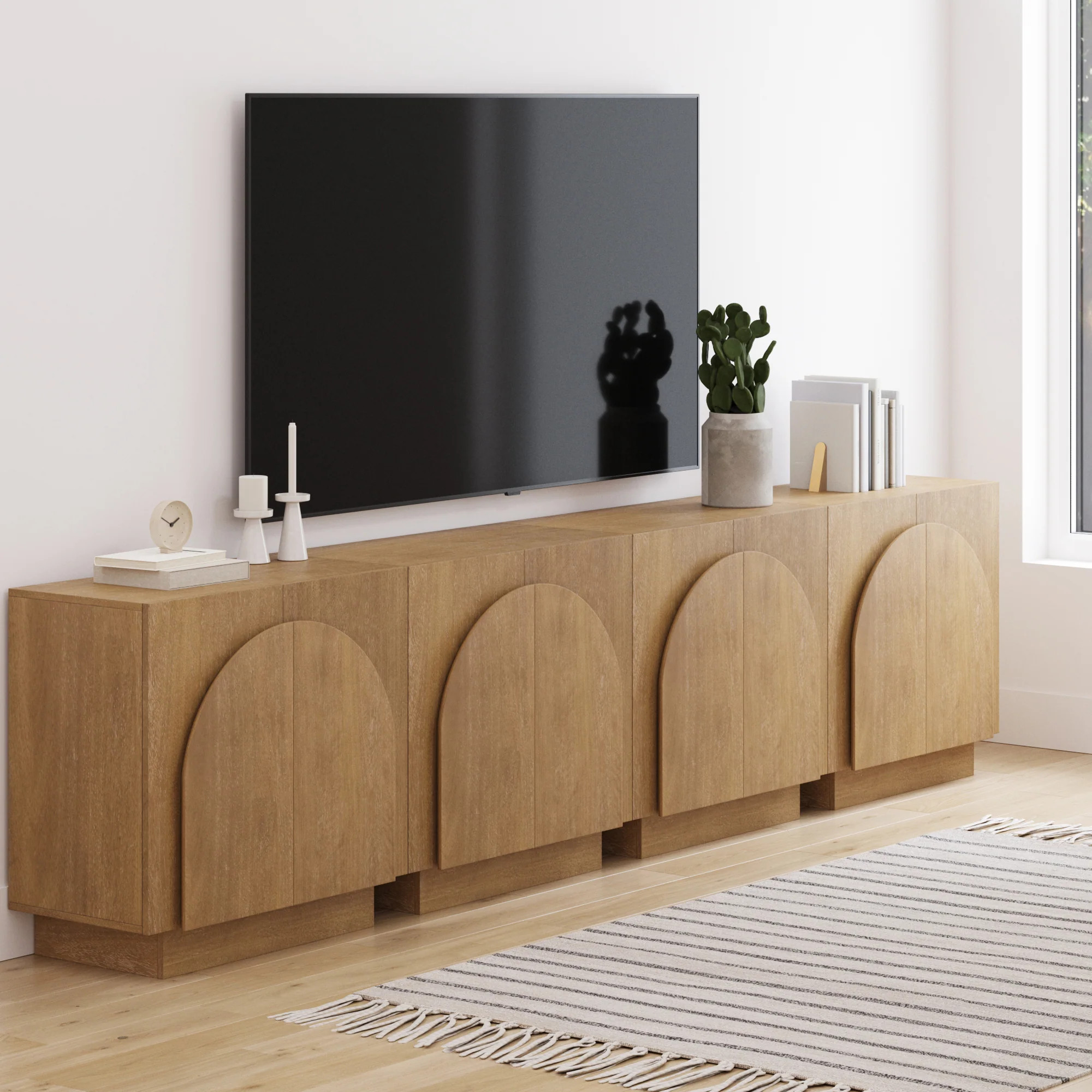 Wood Arched TV Console Stand for TVs up to 100" Brown | Nathan James