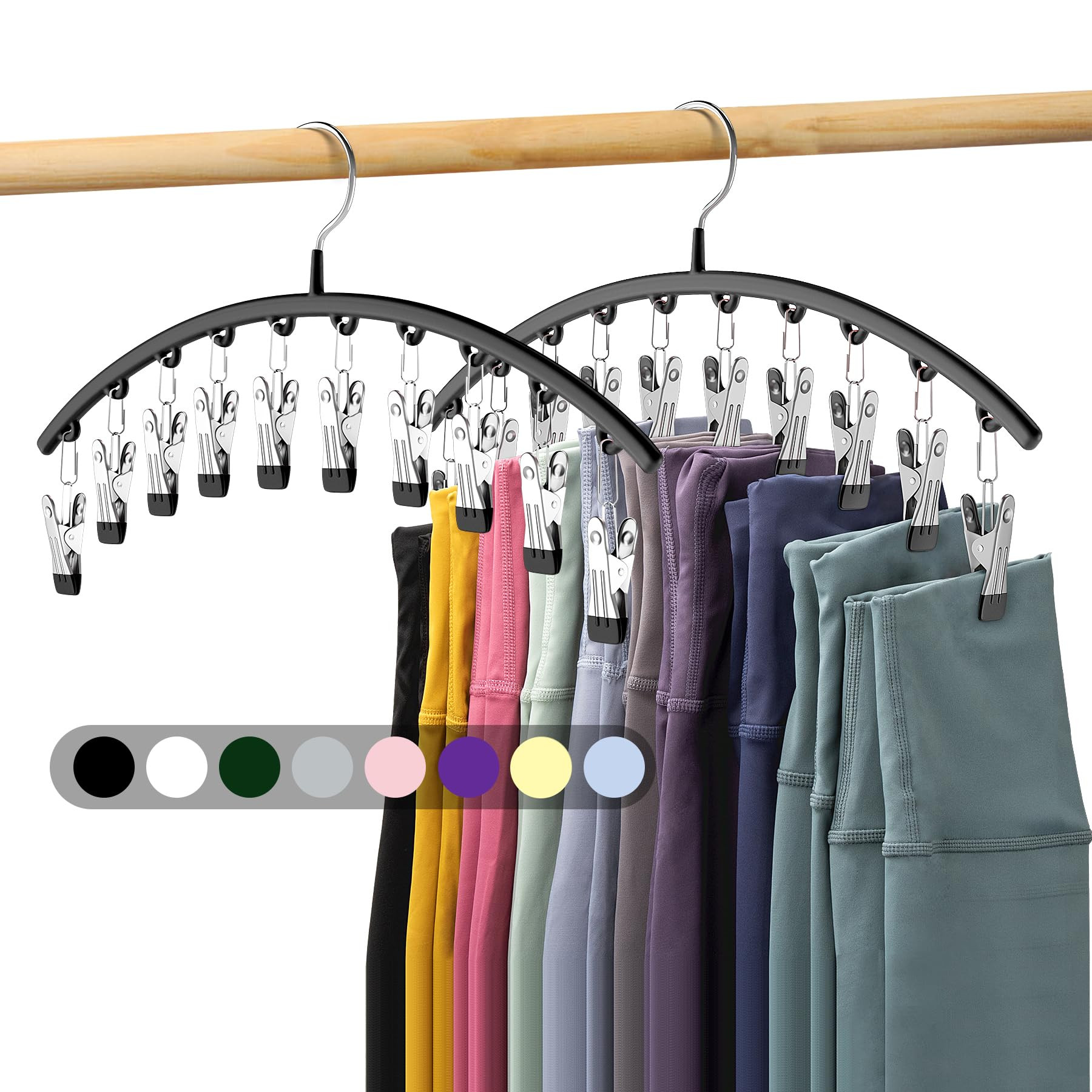 Legging Organizer for Closet, Metal Yoga Pants Hangers 2 Pack w/10 Clips Holds 20 Leggings, Space... | Amazon (US)
