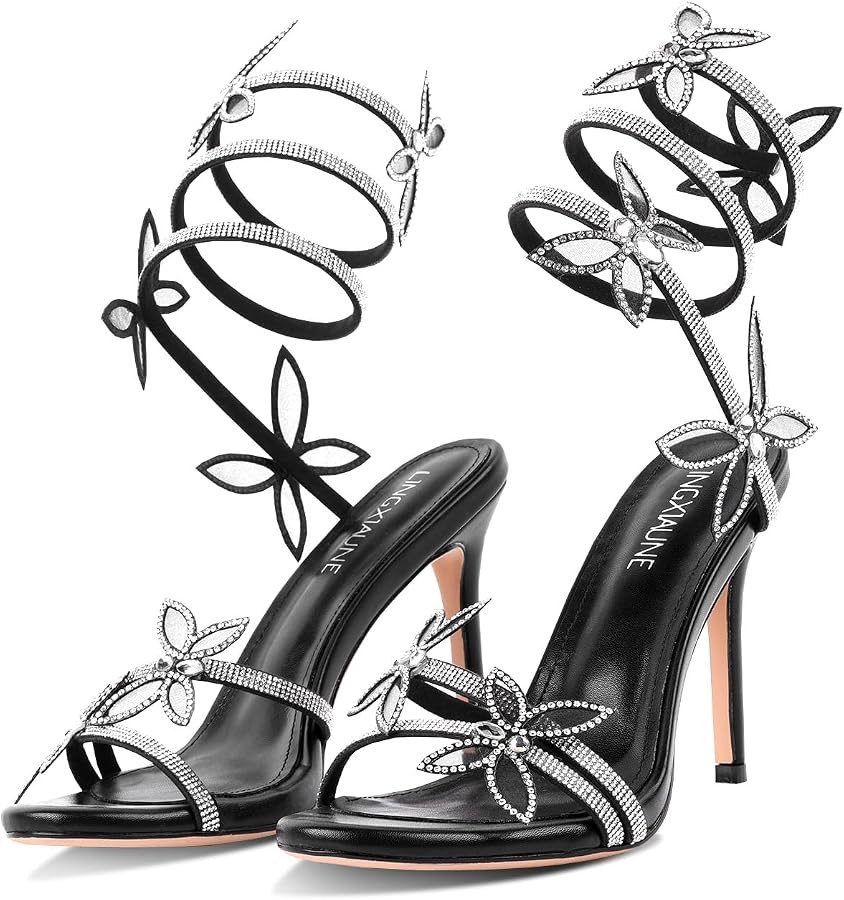 perixir Gold Heels for Women, High Heels with Spiral, 4.17" Stiletto Heeled Sandals for Dressy Women, Lace Up Sandals Comfortable Slingback Sandal | Amazon (US)