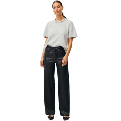 ellos 5 Pocket Faux Leather Wide Leg Pants - 30/32, Black | Target