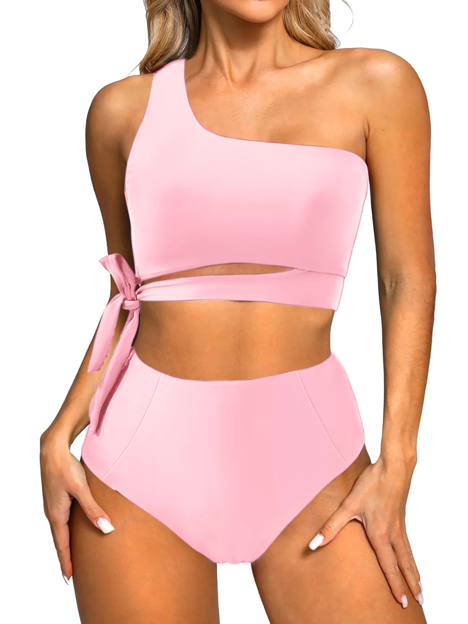 MOSHU One Shoulder Womens Bikini Sets High Waisted Bathing Suits for Women Tie High Cut Swimsuits | Walmart (US)