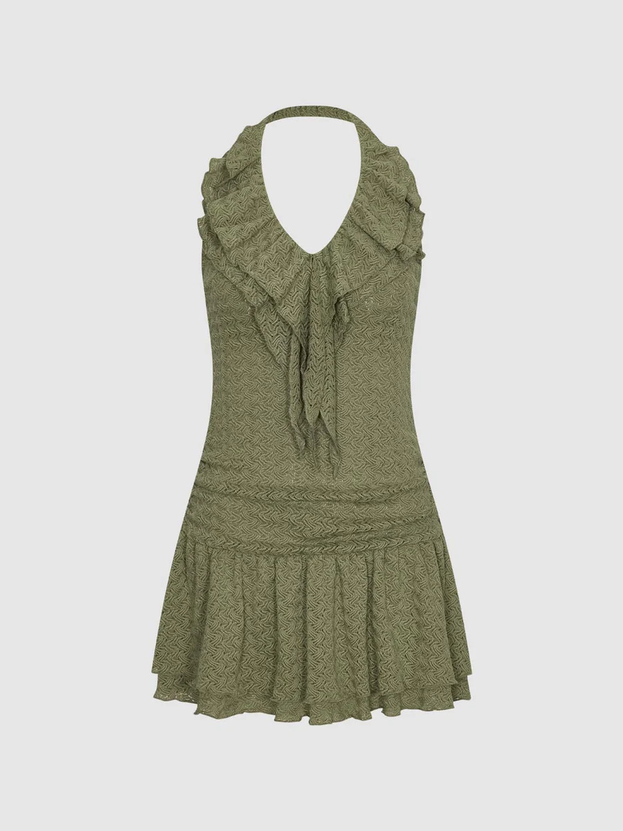 Ruffle Collar Sleeveless A-Line Mini Dresses | Urban Revivo