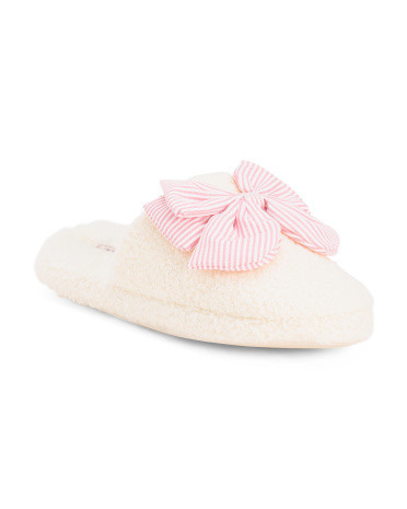 Sherpa Scuff Slippers With Striped Bow for Women | Textile | Marshalls