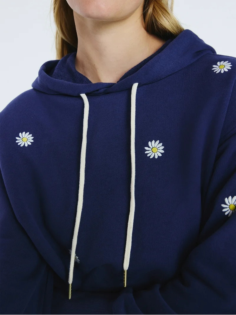 Free Assembly Women’s and Women’s Plus Cropped Embroidered Pullover Hoodie Sweatshirt, Sizes ... | Walmart (US)