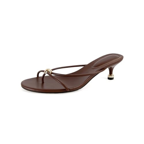 SOVANYOU Dark Brown Kitten Heel Sandals for Women Open Toe Flip Flop Heels Slip-on Thong Heeled Sandals | Amazon (US)