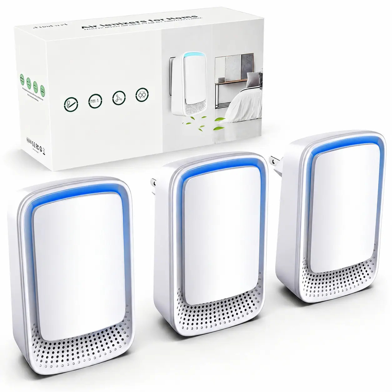 Phyfalip Air Ionizer for Home 3 Pack Negative Ion Generator Plug In Filterless Mini Air Purifier Quiet Freshener for Bedroom Office Kitchen Pets | Lowe's